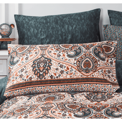 Tache Rustic Paisley Mandala Palace Teal Orange Ivory Pillowcases (KF174)