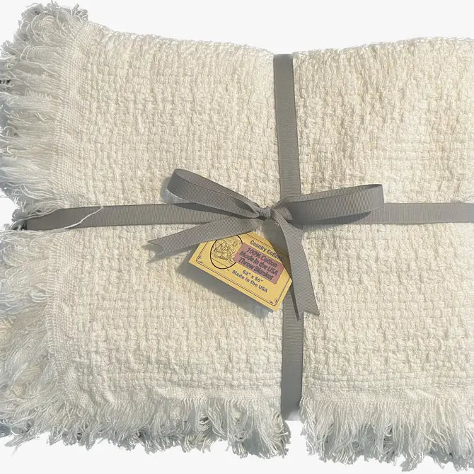 100% Cotton Fringed Throw Blanket, 52 x 65 Inch