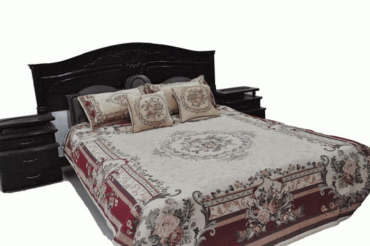 Tache Chenille Red Yuletide Blossoms Tapestry Bedspread Set Twin (DSC004)