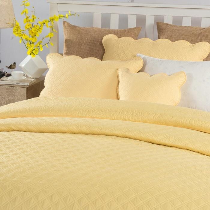 Tache Yellow Diamond Matelasse Scalloped Buttercup Puffs Cushion Covers / Euro Sham (YELLEMDES)