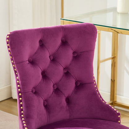 Purple Modern Velvet Upholstered Office Chair with Tufted Buttons - Golden Accents