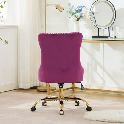 Purple Modern Velvet Upholstered Office Chair with Tufted Buttons - Golden Accents