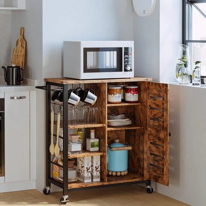 Gurnaaz Rolling Kitchen Cart with Adjustable Storage and Locking Wheels – Brown