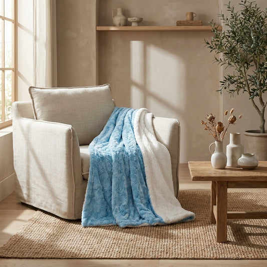 Faux Fur and Sherpa Sky Blue Throw Blanket