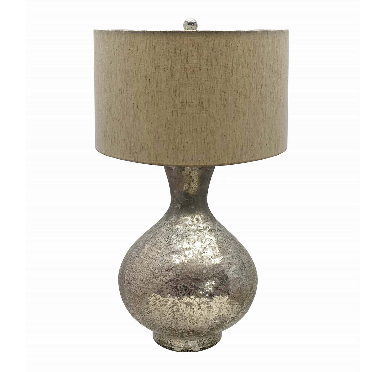 Hand-Finished Mercury Glass Table Lamp with Linen Shade - Silver