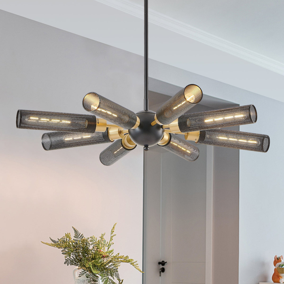 Modern Industrial Sputnik 8-Light Chandelier with Adjustable Height - Black