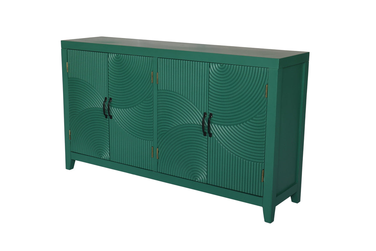 59in Green Accent Cabinet with 4 Doors - Mid Century Modern Buffet - Dark Green
