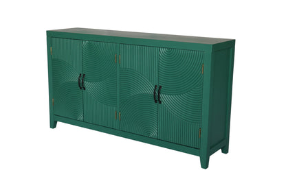 59in Green Accent Cabinet with 4 Doors - Mid Century Modern Buffet - Dark Green