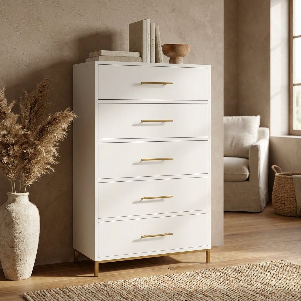 Madelyn Five Drawer Chest, White