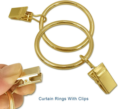 100 Pack Metal Curtain Rings with Clips, Drapery Clips Hooks, Decorative Curtain Rod Clips Hangers Rings 1.5 Inch Interior Diameter, Gold Color