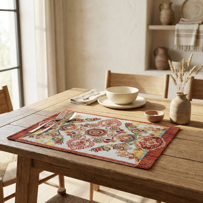 Woven Tapestry Placemats with Ornate Paisley Medallion