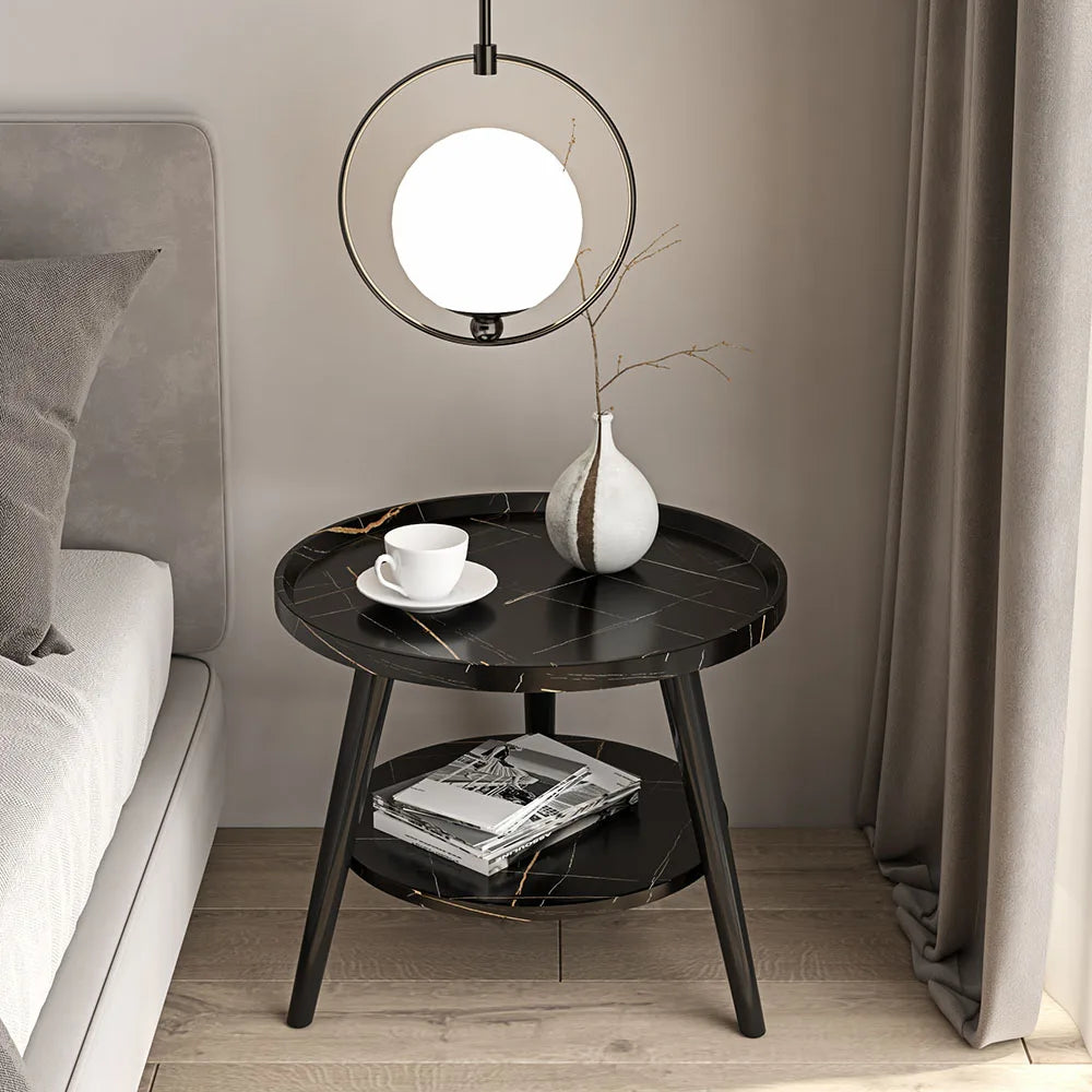 Minimalist Small Round Side Table with Conical Legs, Double Level, Waterproof and Stable, Modern Coffee Table for Home and Office