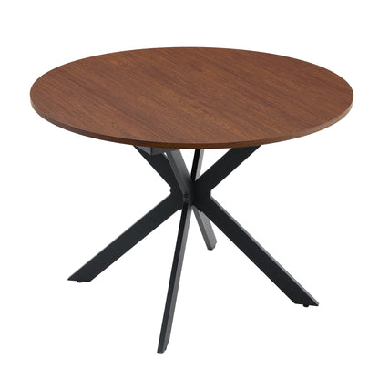 Extendable Round Dining Table with Metal Base - Walnut