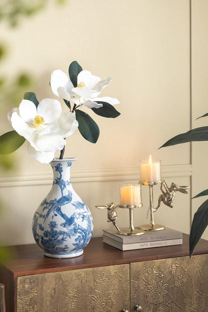Gold Rabbit Pillar Candle Holder with Clear Glass Hurricane Shade