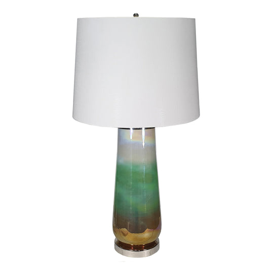 30 Inch Multicolor Glass Table Lamp with Linen Drum Shade
