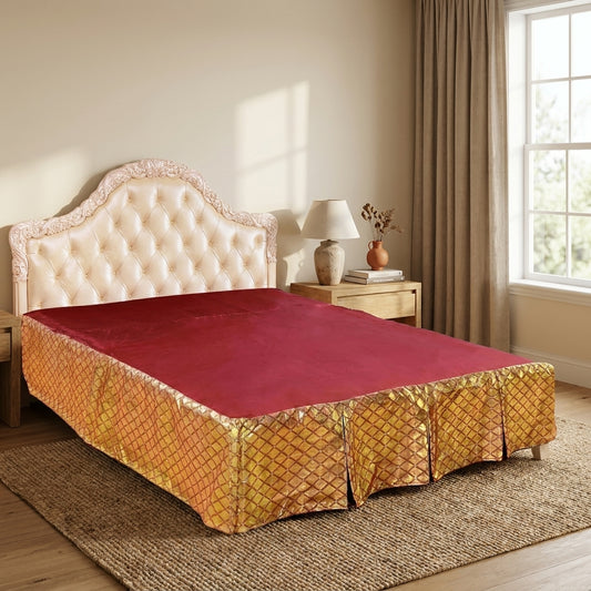 Polyester Red Gold Argyle Pleated Bed Skirt, 14-Inch Drop