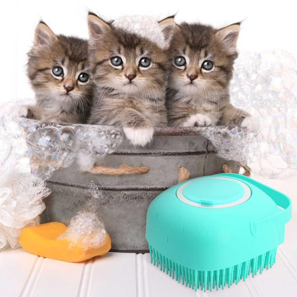 Pet Dog Shampoo Massager Brush - Silicone Cat Massage Comb Grooming Scrubber, Soap Dispenser, Multiple Colors