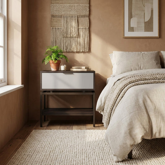 Wilmar Espresso Nightstand with Soft-Close Drawer and Fixed Shelf