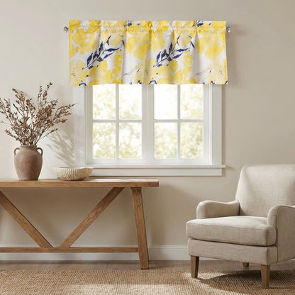 Tache Microfiber Watercolor Tropical Floral Yellow Blue Window Treatment Valance (JHW-841)