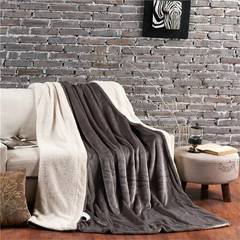 Luxurious Wool Throw Blanket - Double-Sided Queen Duvet Cover, Thick Lamb Quilt Cover for Winter, Comfortable Bedspread