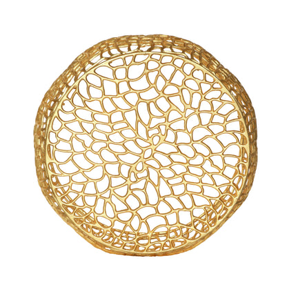 Modern Glam Mesh Coffee Table with Gold Accents and Aluminum Frame