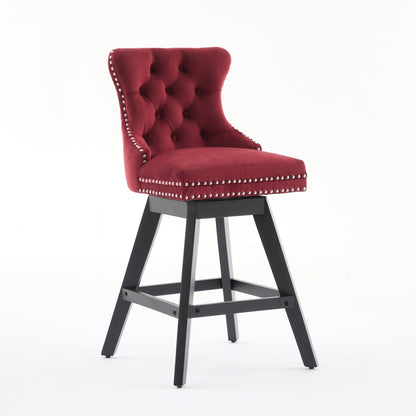 Swivel Velvet Barstools with Button Tufted Decoration - Set of 2 with 360° Swivel - Wine Red