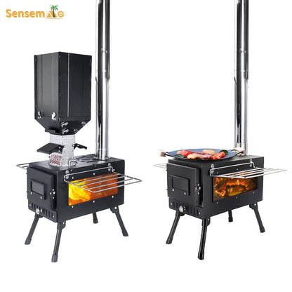 Windproof Portable Outdoor Pellet Wood Heater with Large Fuel Tank and Burner Stove Bin, Ideal for Camping and Tent Heating