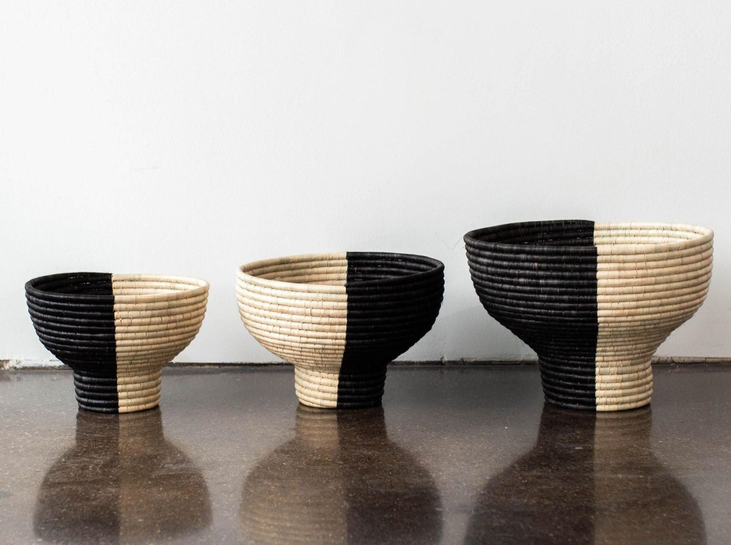 Pedestal Black and Natural Basket Bowl