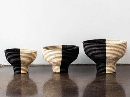 Pedestal Black and Natural Basket Bowl
