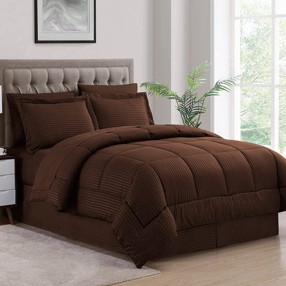 Twin Comforter Set 6 Piece Bed in a Bag with Bed Skirt, Fitted Sheet, Flat Sheet, 1 Pillowcase, and 1 Pillow Sham, Twin, Dobby Chocolate