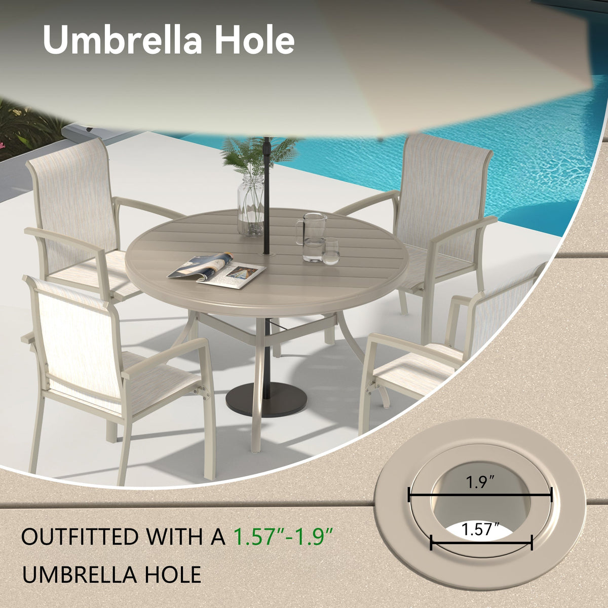 Sandstone 7-Piece Patio Dining Set with Metal Table - Waterproof Seats