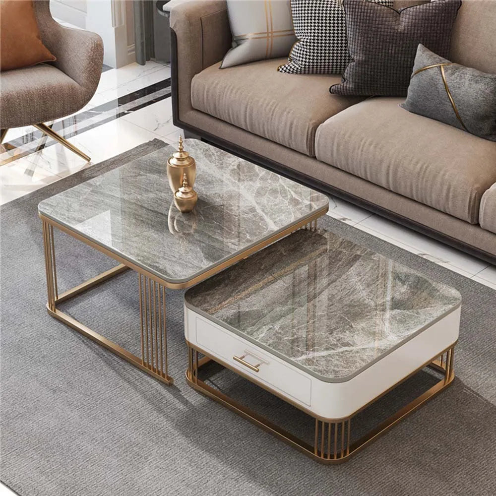 Square Low Coffee Table with Storage Drawers