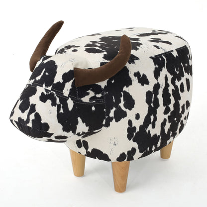 Cow Shaped Ottoman Footstool with Fabric and Wood - Black or Dark Brown