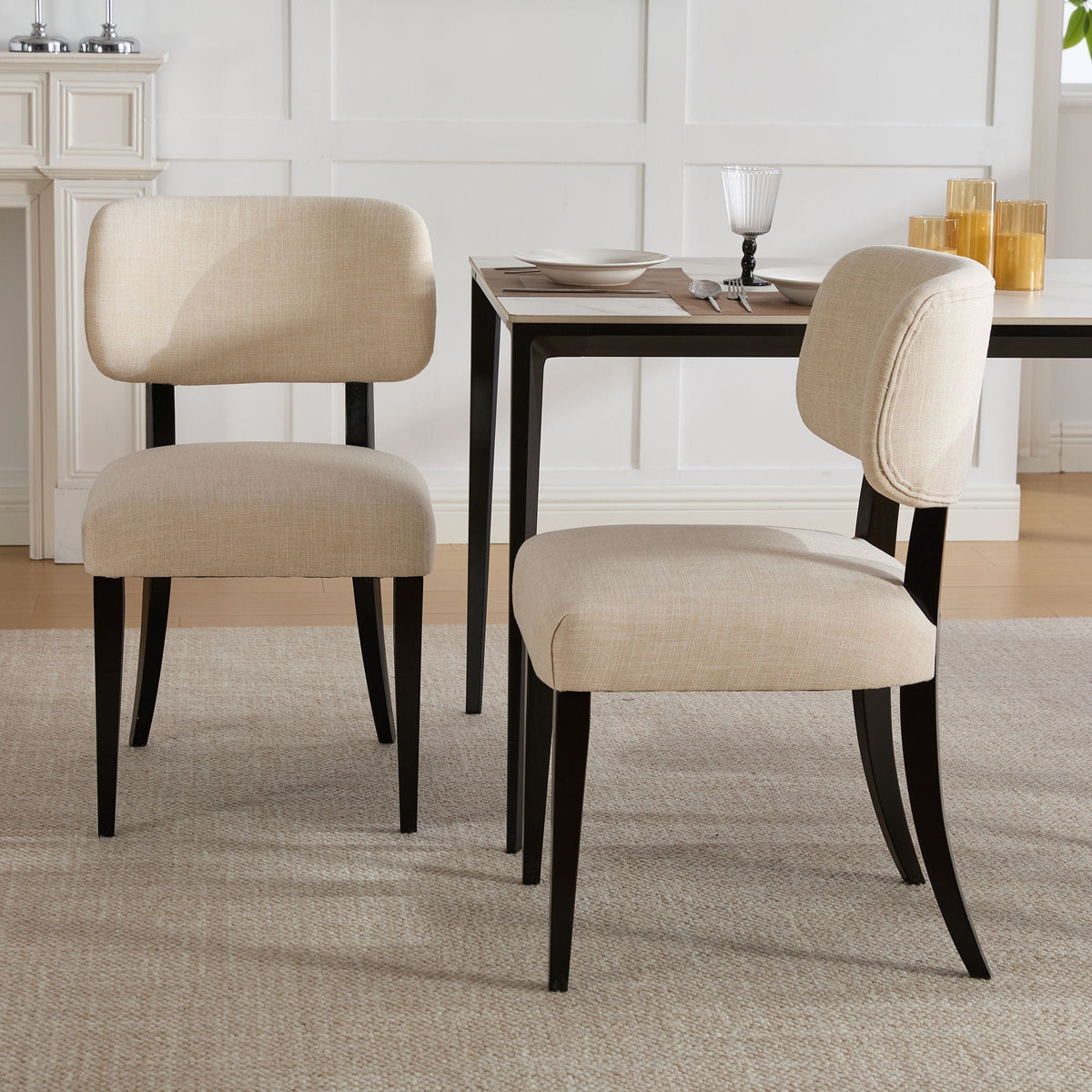 Cream Kitchen Dining Chairs Set of 2 with Rubber Wood Legs - Farmhouse Style
