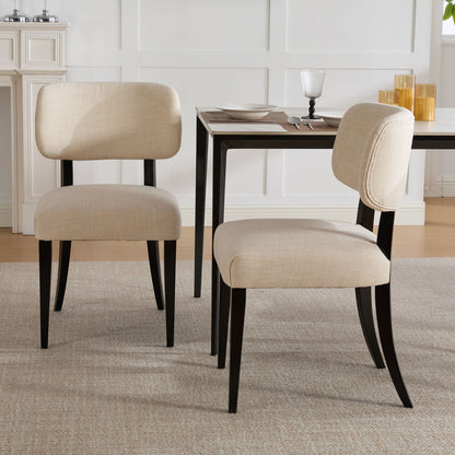 Cream Kitchen Dining Chairs Set of 2 with Rubber Wood Legs - Farmhouse Style