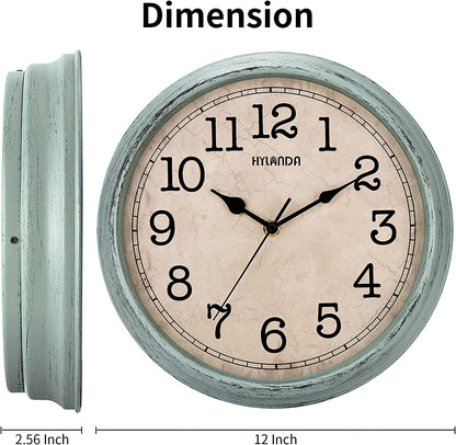 12 Inch Vintage/Retro Wall Clock, Silent Non-Ticking Decorative Wall Clocks Battery Operated with Large Numbers&Hd Glass Easy to Read for Kitchen/Living Room/Bathroom/Bedroom/Office