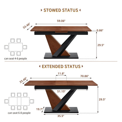 Dining Table, Scratch Resistant, Cross Geometric Legs For Kitchen & Dining Room - Dark Walnut
