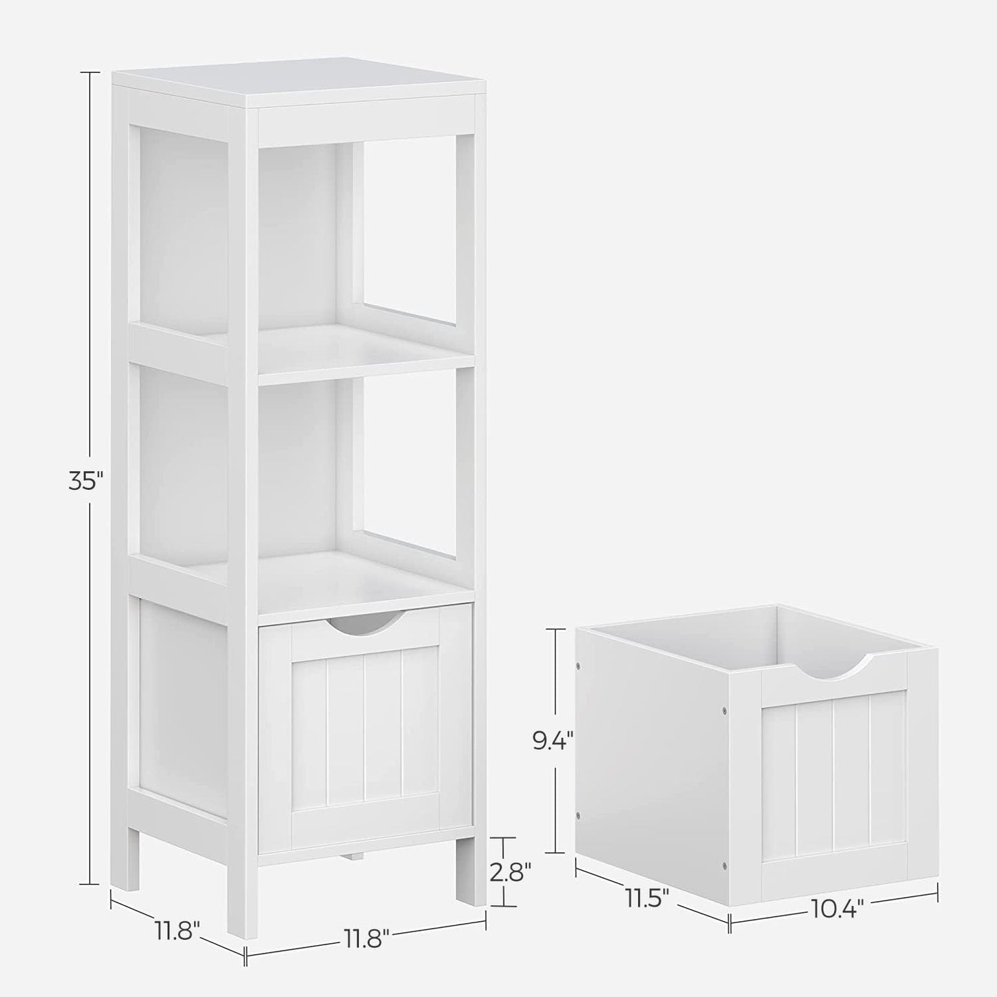 Bathroom Floor Cabinet, Bathroom Storage Organizer Rack Stand, Multifunctional Corner Unit, 2 Drawers, White UBBC42WT