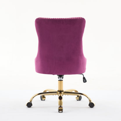 Purple Modern Velvet Upholstered Office Chair with Tufted Buttons - Golden Accents