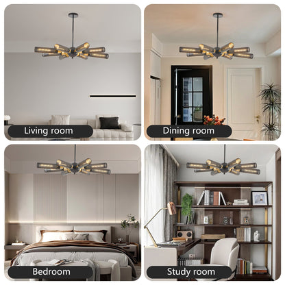 Modern Industrial Sputnik 8-Light Chandelier with Adjustable Height - Black