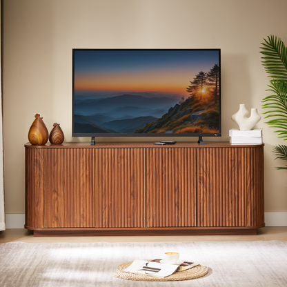Walnut Sideboard Storage Cabinet with Wave Pattern - 64" Wide