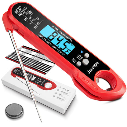 Instant Read Waterproof Meat Thermometer - 2S Instant Read Ultra Fast Cooking Thermometer with Backlight & Calibration.Best Kitchen Food Thermometer for Cooking, Outdoor Grill and Bbq(Red)