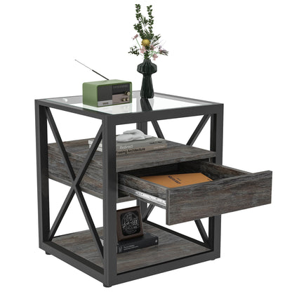 Modern End Tables with Drawer - Set of 2 Nightstands