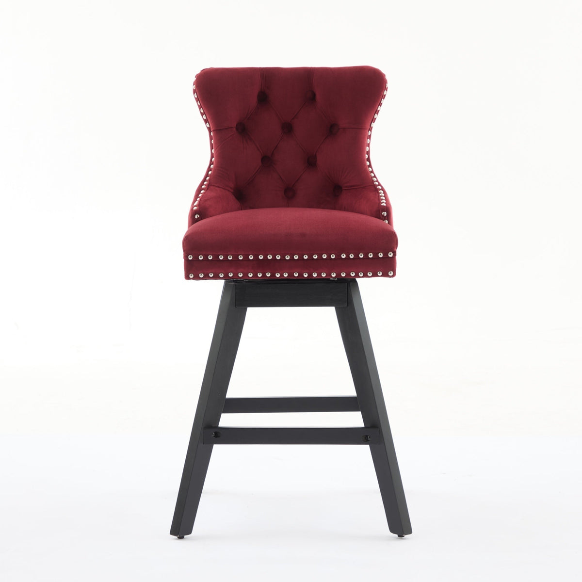 Swivel Velvet Barstools with Button Tufted Decoration - Set of 2 with 360° Swivel - Wine Red
