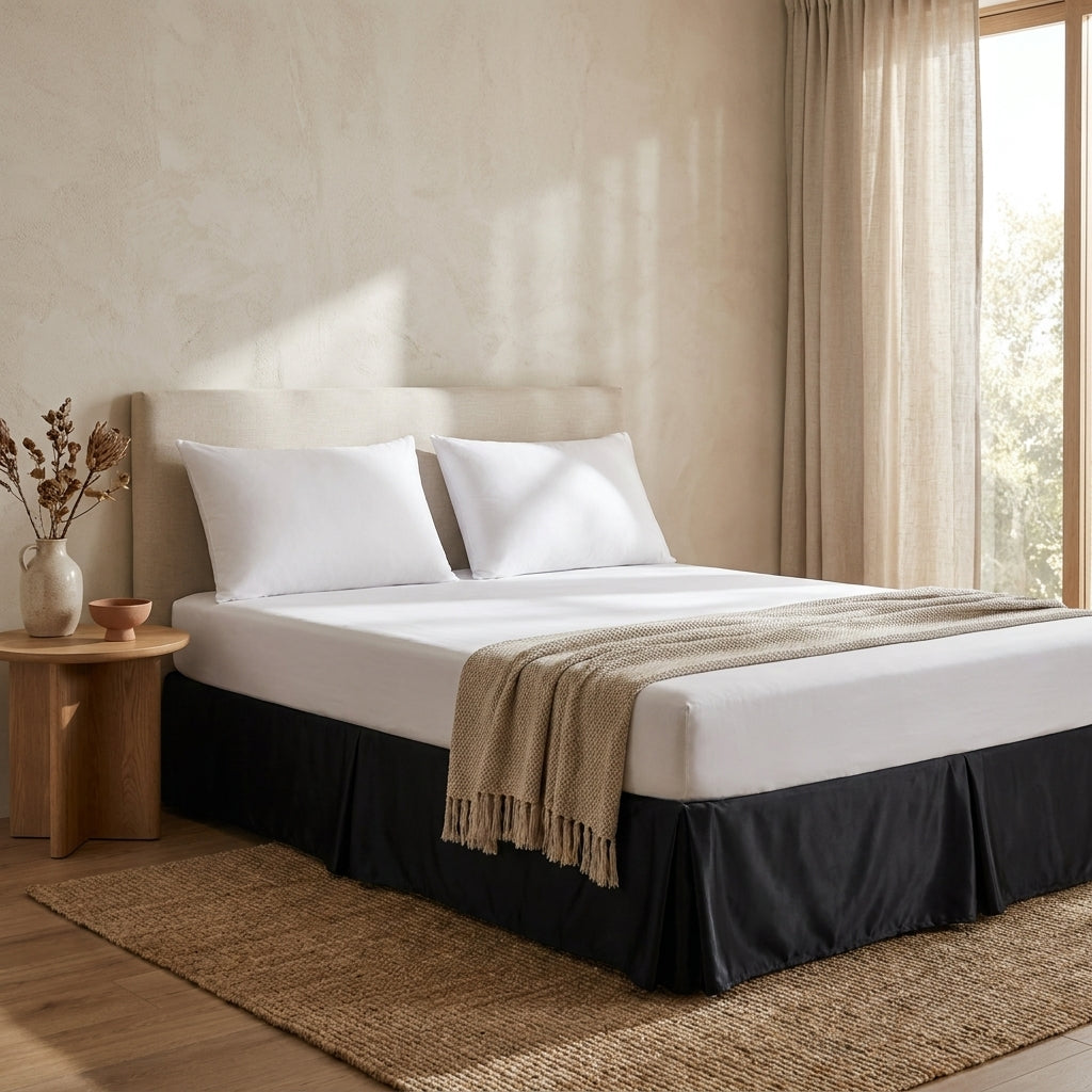 Polyester Satin Black Platform Bed Skirt, 14-Inch Drop