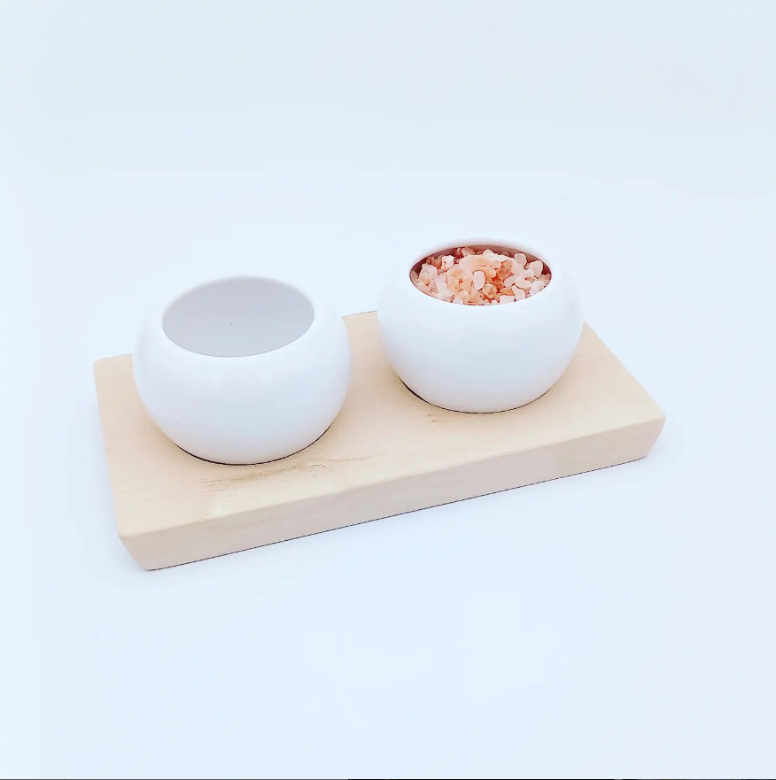 Dipping & Spice Wooden and Ceramic Bowl Pair