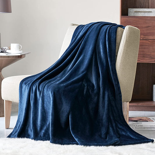 Fleece Navy Throw Blanket, Super Soft Navy Blue Throw Blanket Flannel Fuzzy, Plush Cozy Blanket for All Seasons, Navy, Throw 50X65 Inches