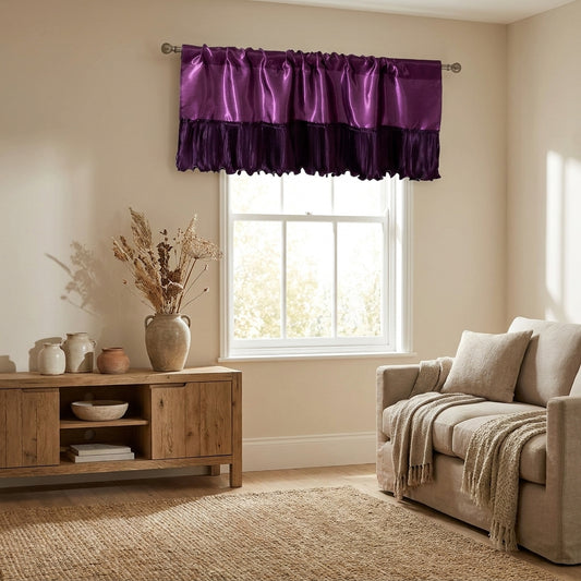 Polyester Satin Ruffle Valance in Violet Purple & Dark Purple