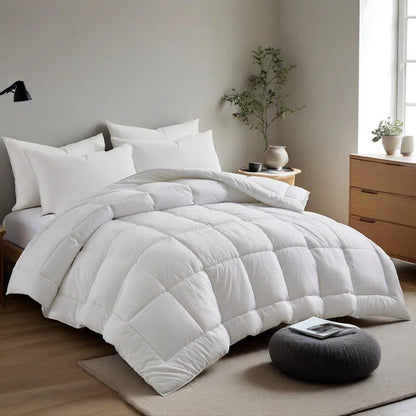 Cleves All-Season Down Alternative Comforter – Hypoallergenic, Lightweight & Machine Washable White Comforter for Bed, 300 Thread Count Microfiber Cover –Full/King Sizes