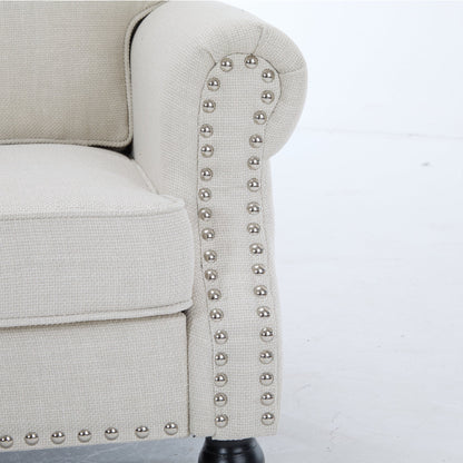 68 Inch Faux Leather Rolled Arm Sofa with Nailhead Trim - Beige